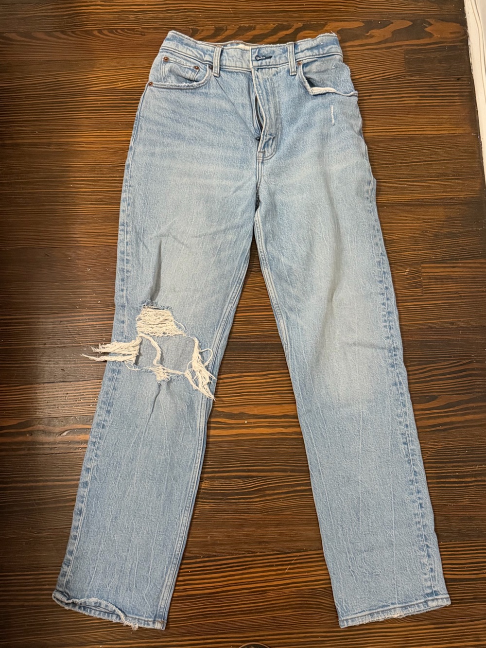 Abercrombie & Fitch Light Blue Distressed Straight-Leg Jeans